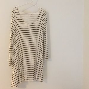Long sleeve white + black striped dress