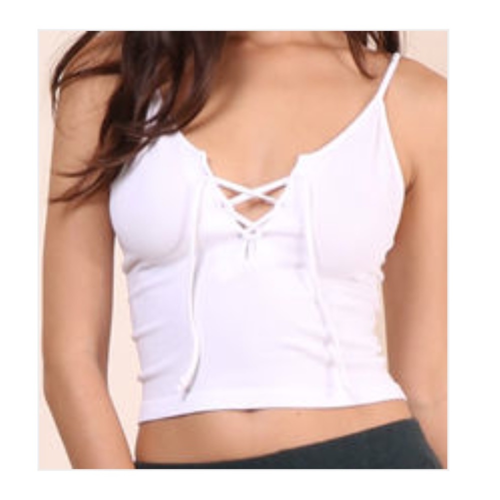 LACE UP CROP TOP - WHITE