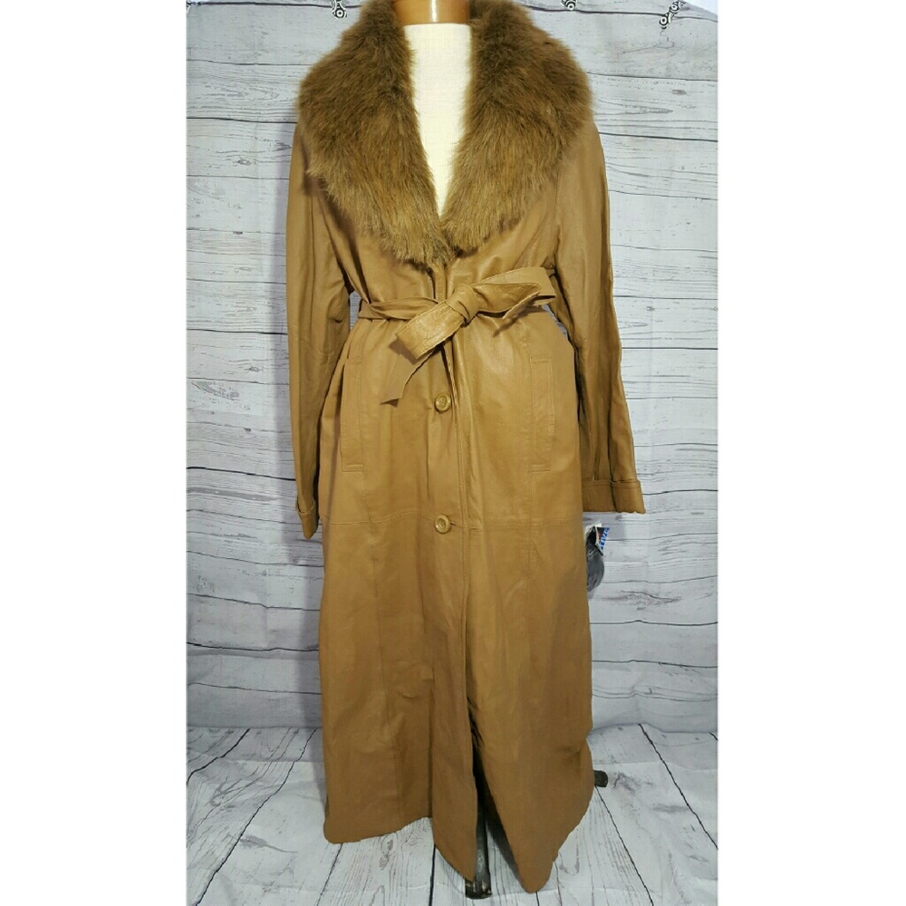 NWT Camel Colored Genuine Leather Boho Hippie Coat