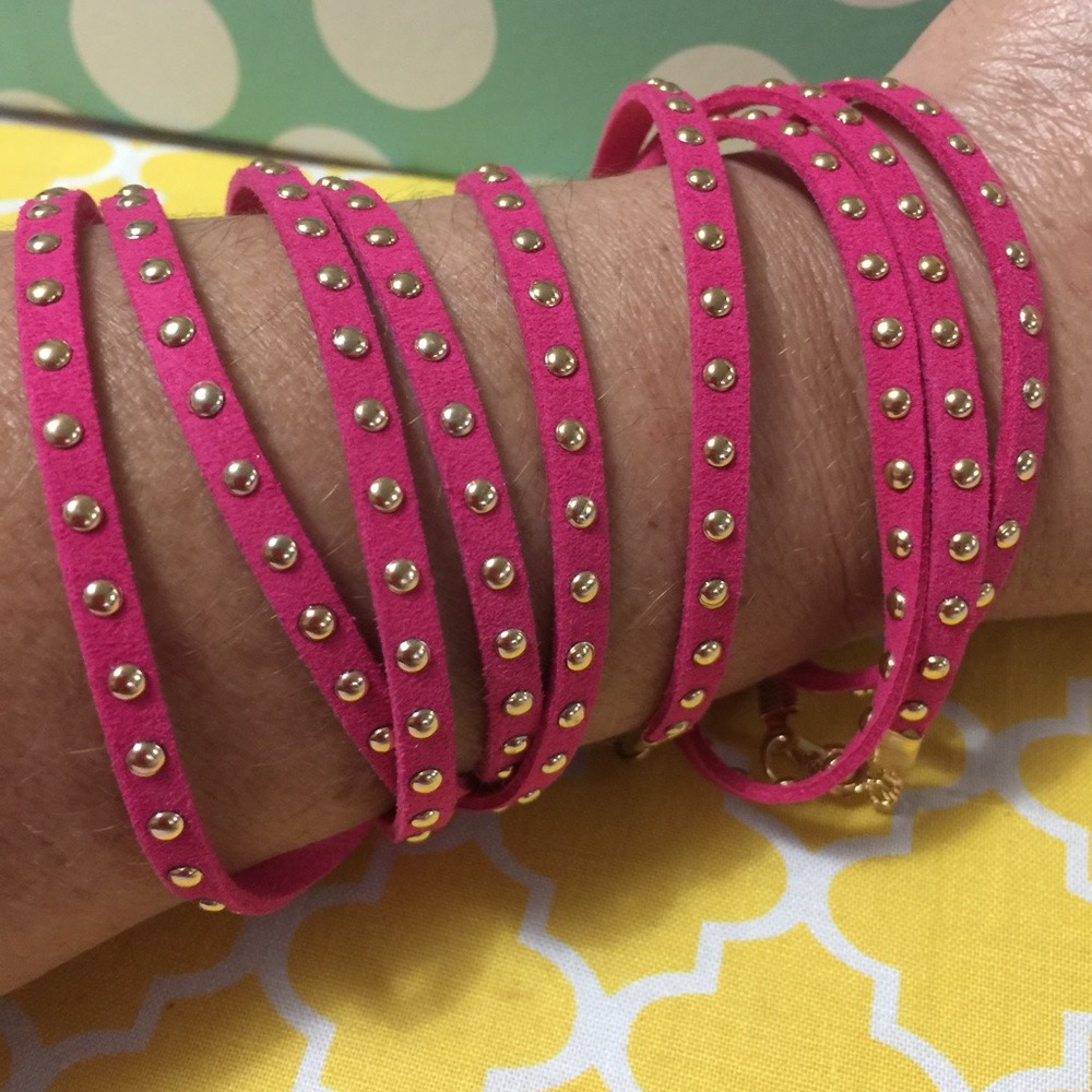 24" Pink Wrap Bracelet W/Gold Tone Embellishments