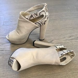 Mule platform heels with faux python trim