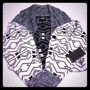 Hurley black, gray and white cardigan sweater. NWT
