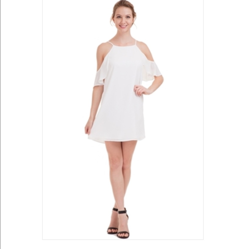 OFF THE SHOULDER FLUTTER DRESS