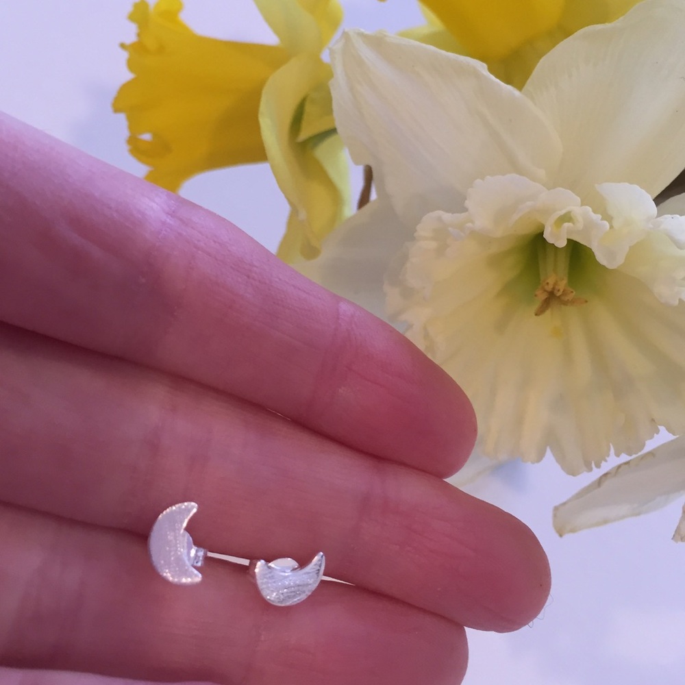 * Sterling Silver (925) Moon or Half Moon Studs - Picture 3 of 4