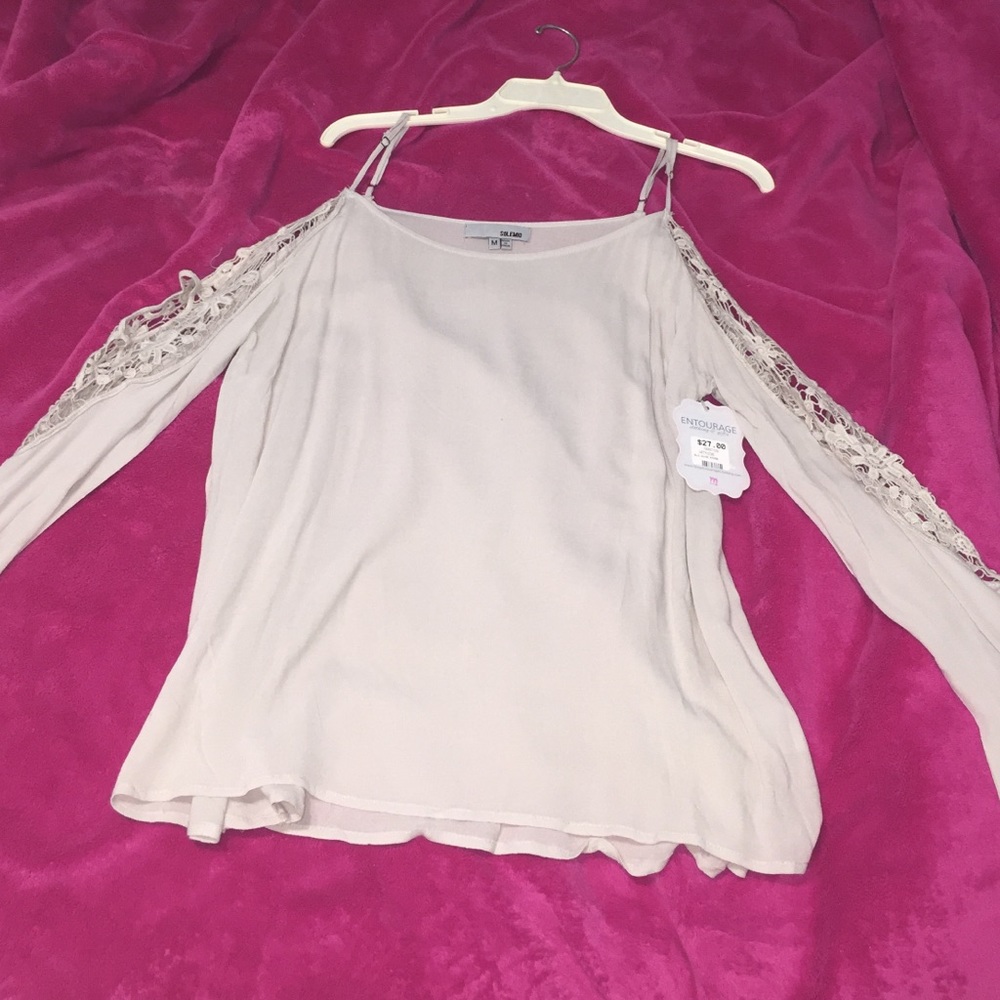 Entourage stone grey lace sleeve shirt