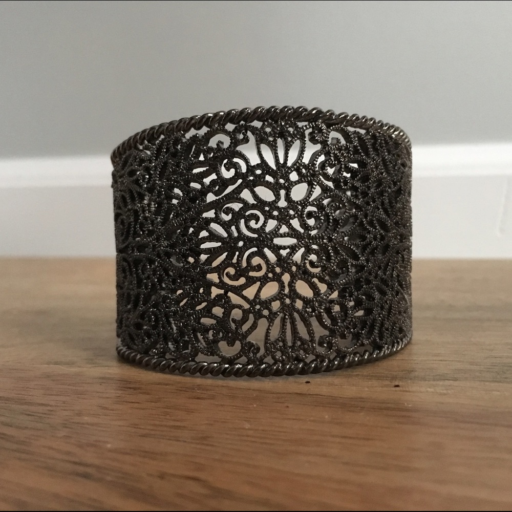 Gunmetal Floral Filigree Cuff Bracelet WHBM