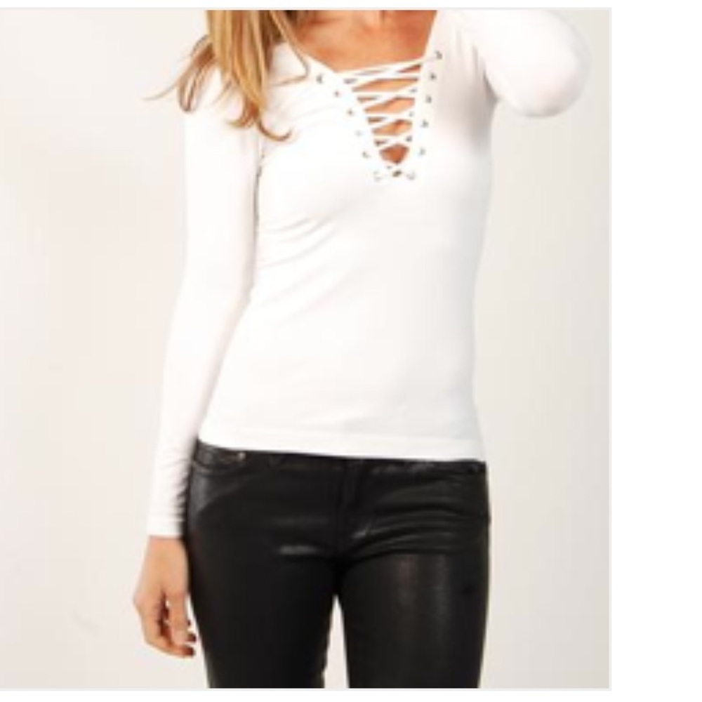 V NECK LACE UP - WHITE