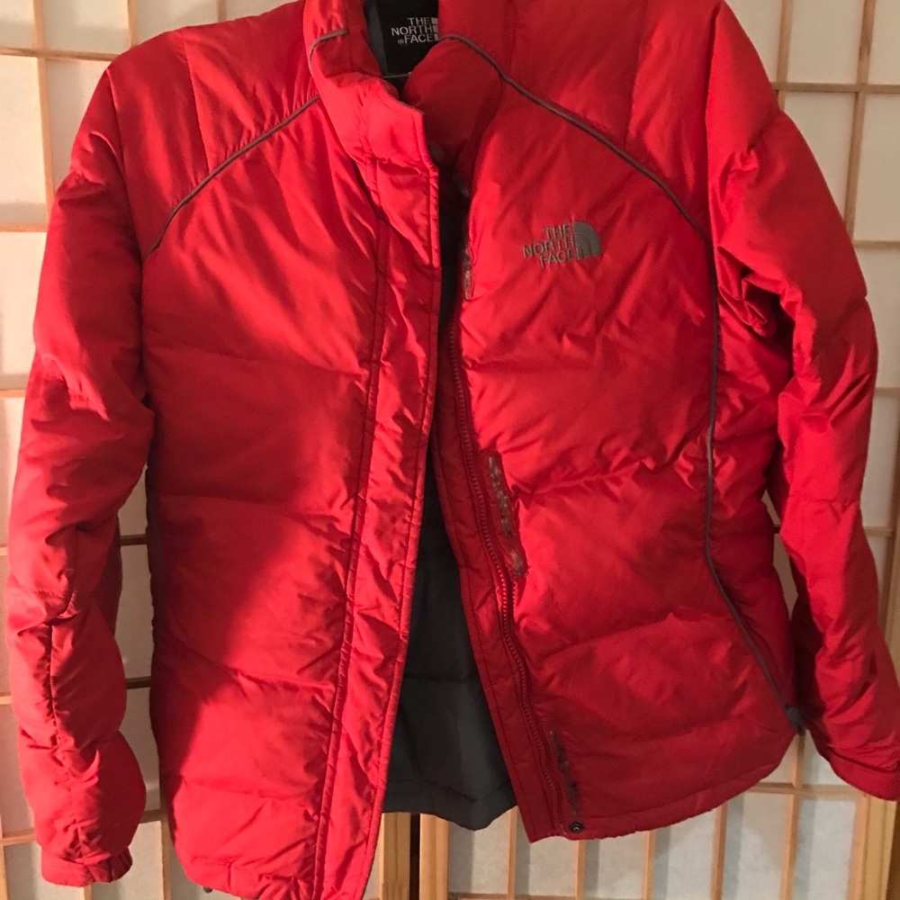 Red North Face down jacket