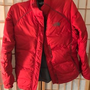 Red North Face down jacket