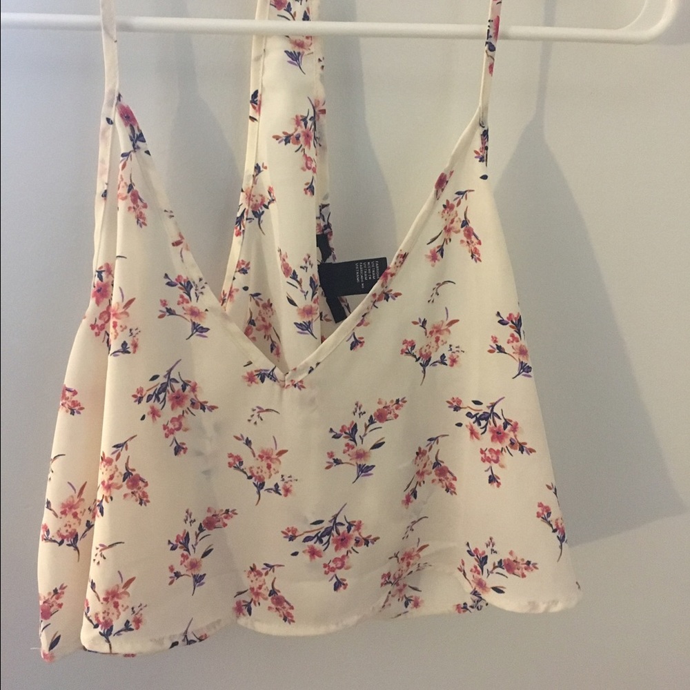 White flowered crop tank