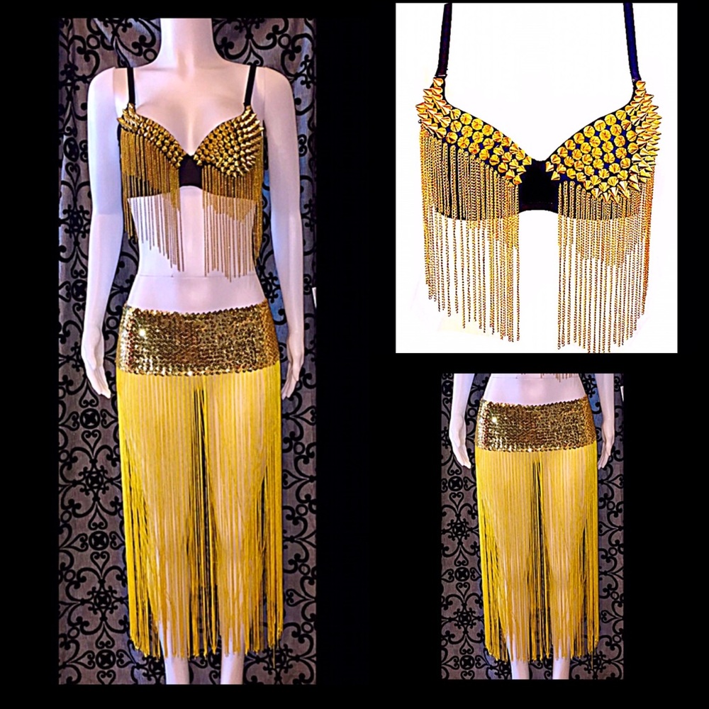 Gold sequin spiked belly dancing fun outfit! NWTs!