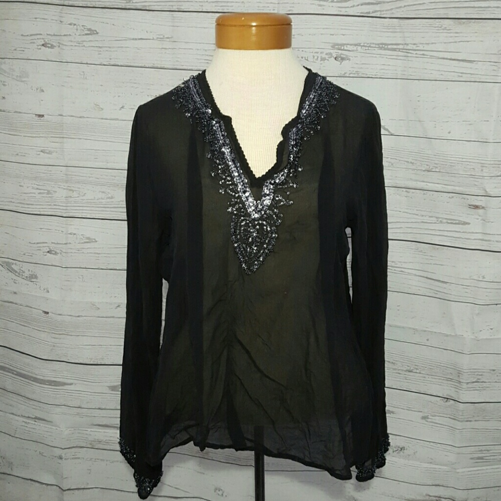 Sheer Beaded Boho Top