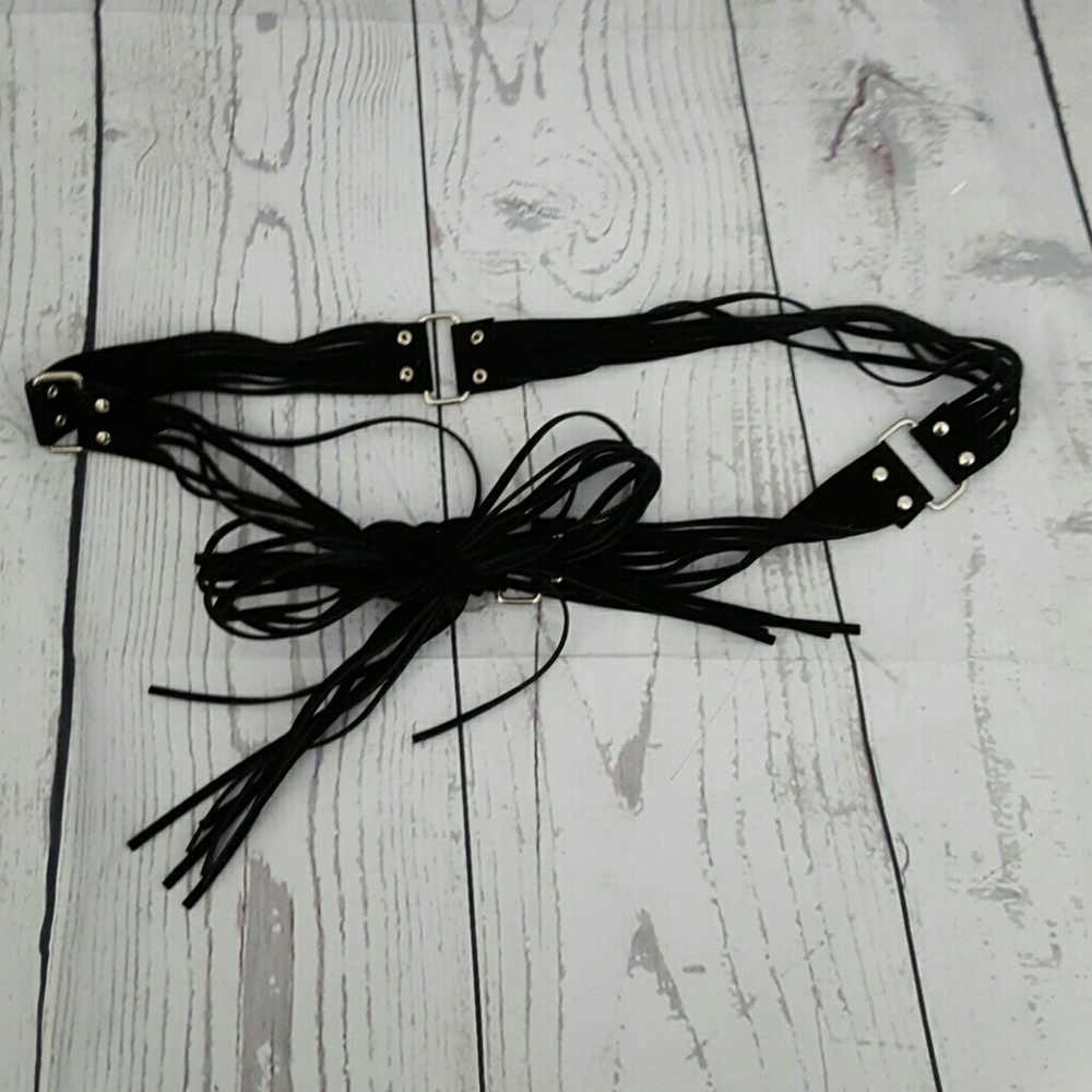Cute Black Velvet Fringe Tie Up Belt