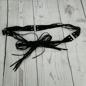 Cute Black Velvet Fringe Tie Up Belt