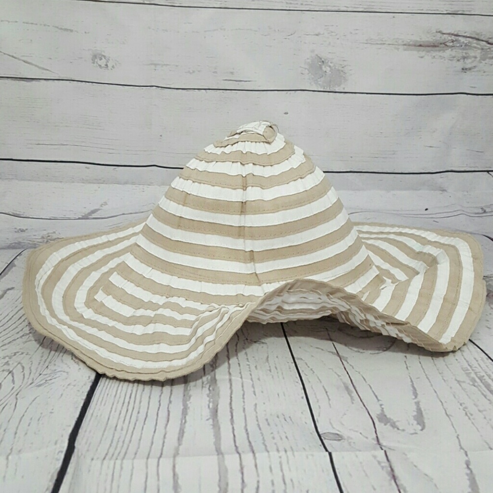 Tan & White Striped Floppy Hat