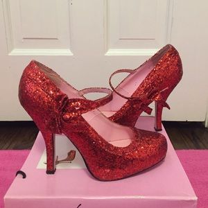 Red glitter heels