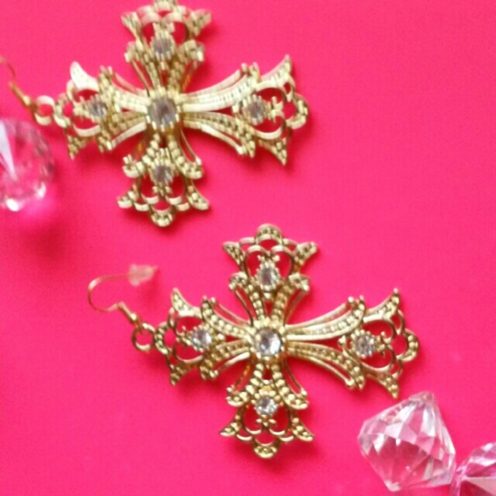 Gold cross fashion earrings