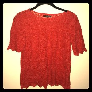 Madewell Red Scalloped Lace Top