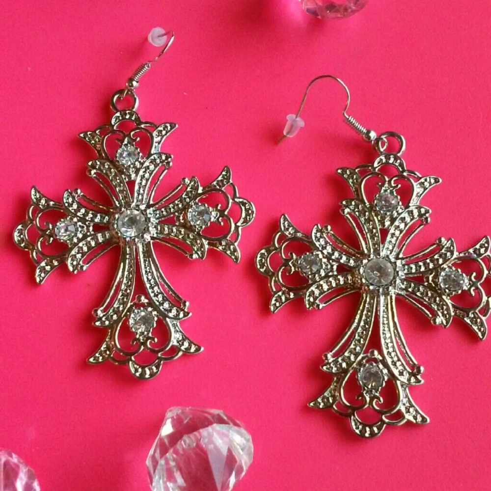 Silver cross fashion earrings