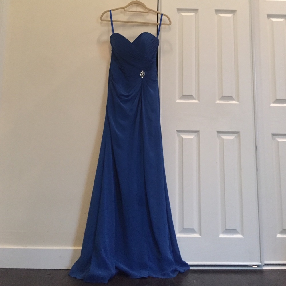 Blue strapless gown
