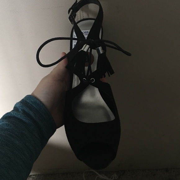 Black Suede Lace-up Heels - Picture 2 of 2