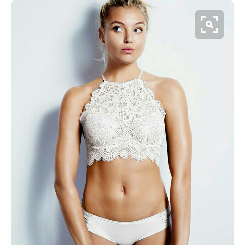 PINK high neck lace bralette