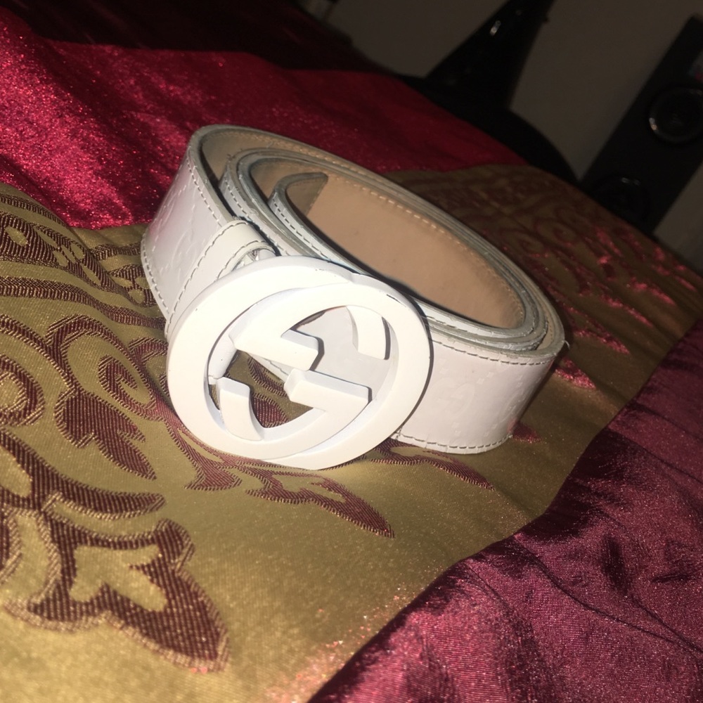 All white Gucci belt