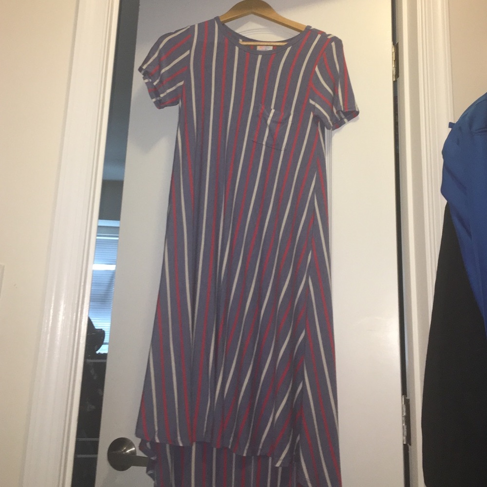 Lularoe Carly blue with white stripes