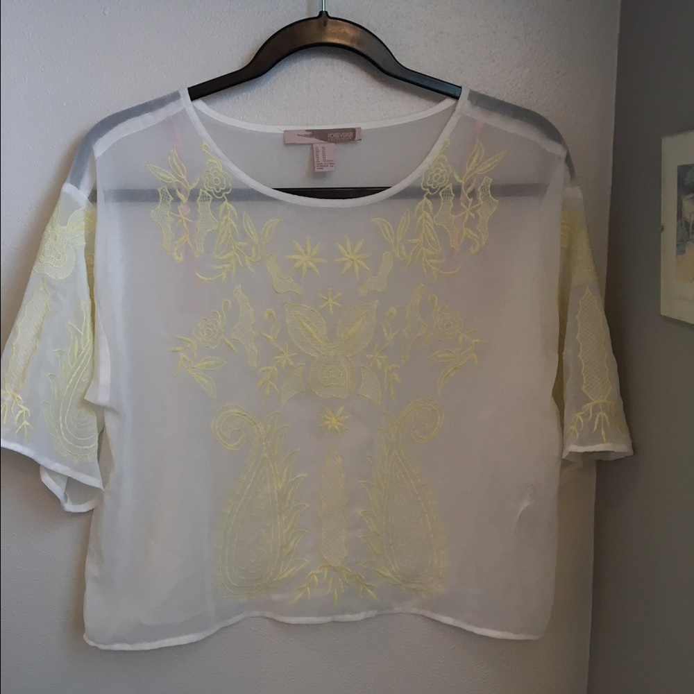 Forever 21 sheer blouse with yellow embellishments