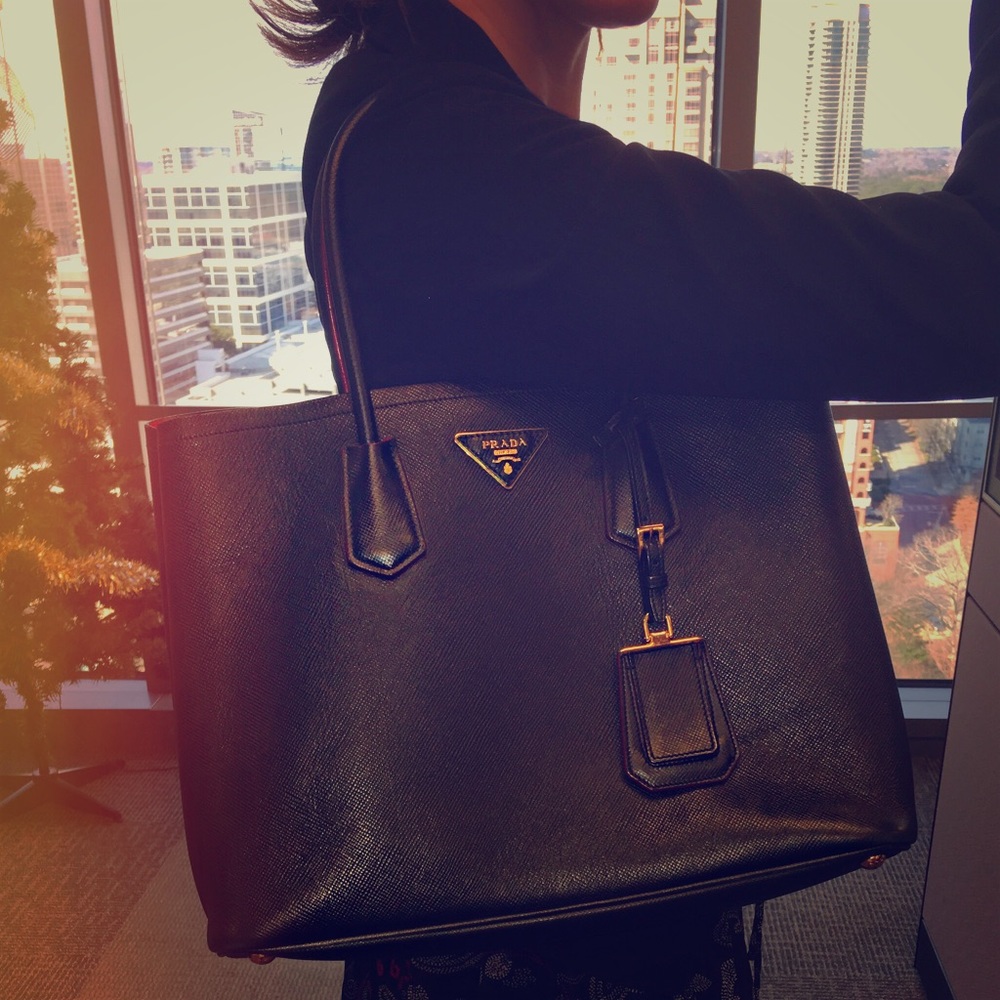 ****SOLD****Prada Saffiano Cuir Double Tote Black