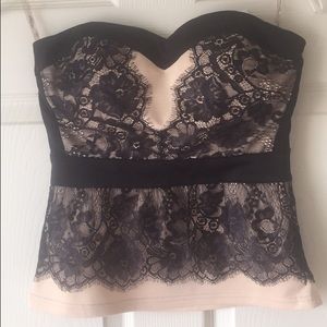 Beautiful tan halter top with black lace ❤️