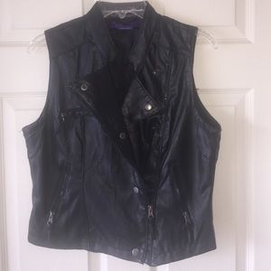 Black leather sleeveless blazer