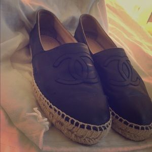 🚫SOLD🚫 Chanel Espadrilles Black Leather 39