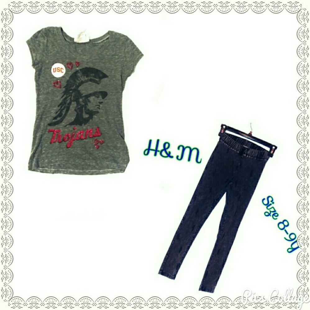 2pc Outfit-H&M BLACK JEGGINGS & USC Trojan's Tee