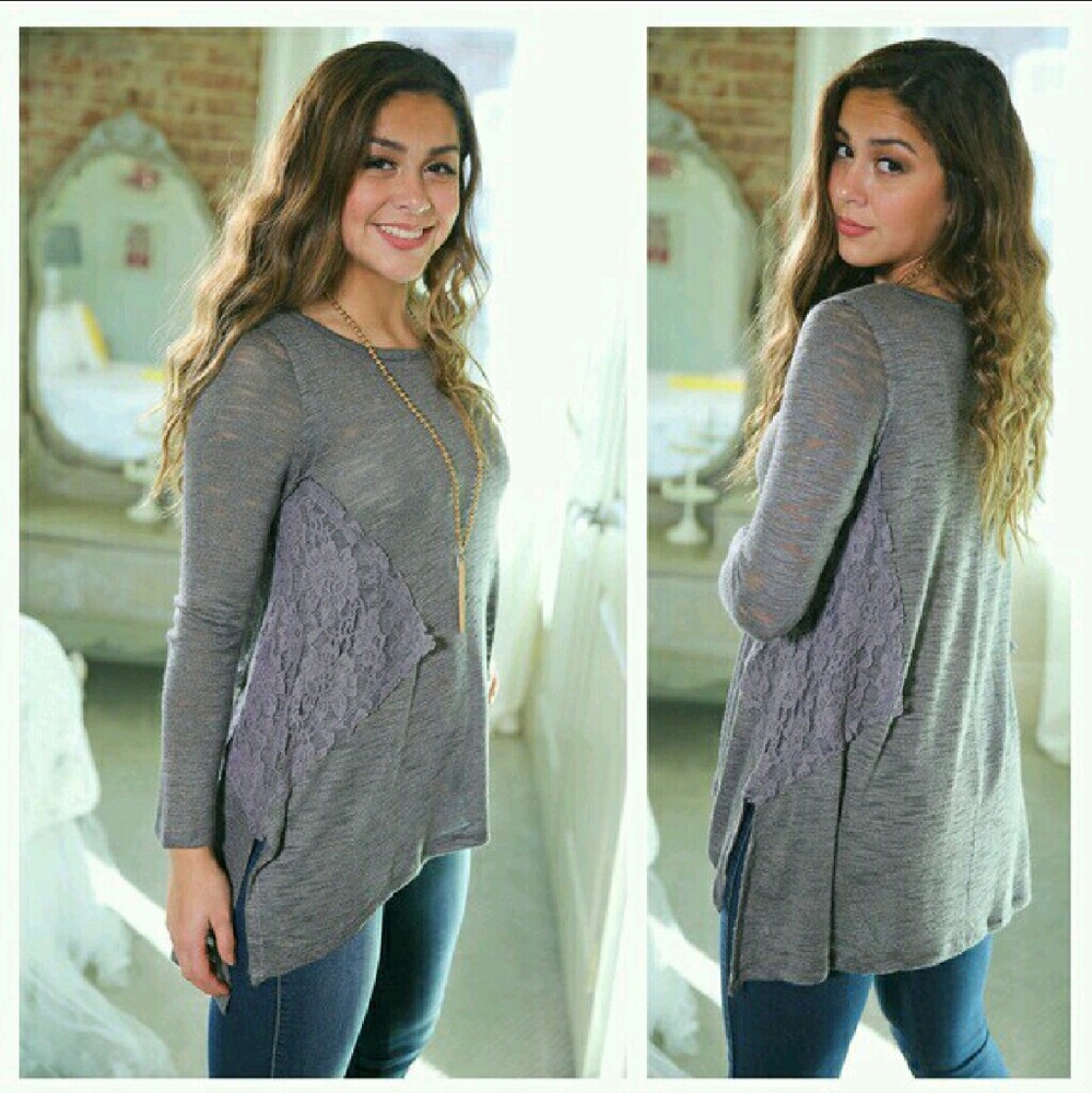 💕 Chic Gray Lace Detail Sweater
