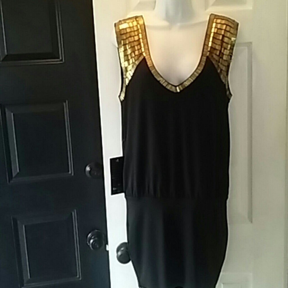 NWT bebe black & gold sleevelss dress tunic sz. S