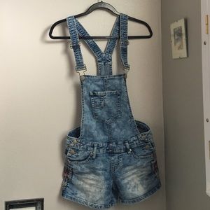 Denim short overalls(: Size 5