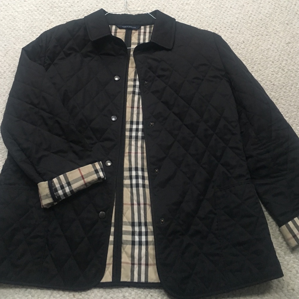 Black quilted snap button Burberry jacket