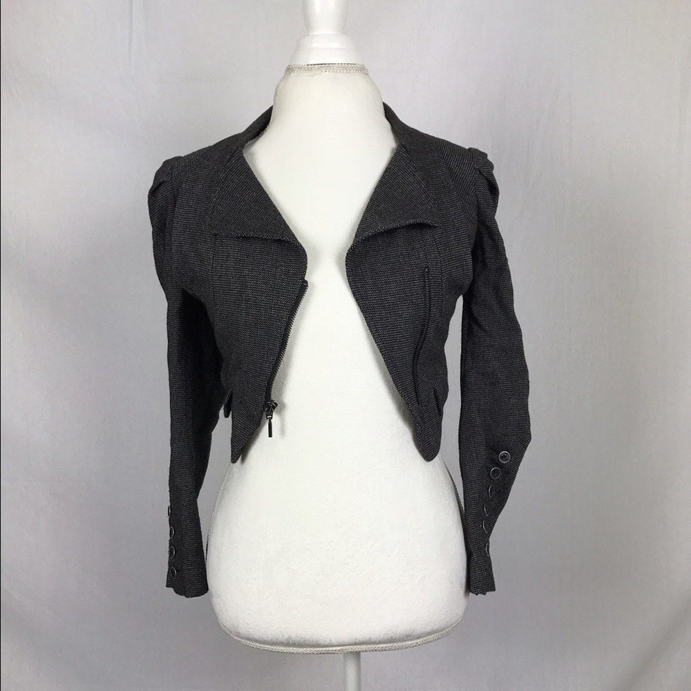 BEBE GREY CROP DRESS JACKET