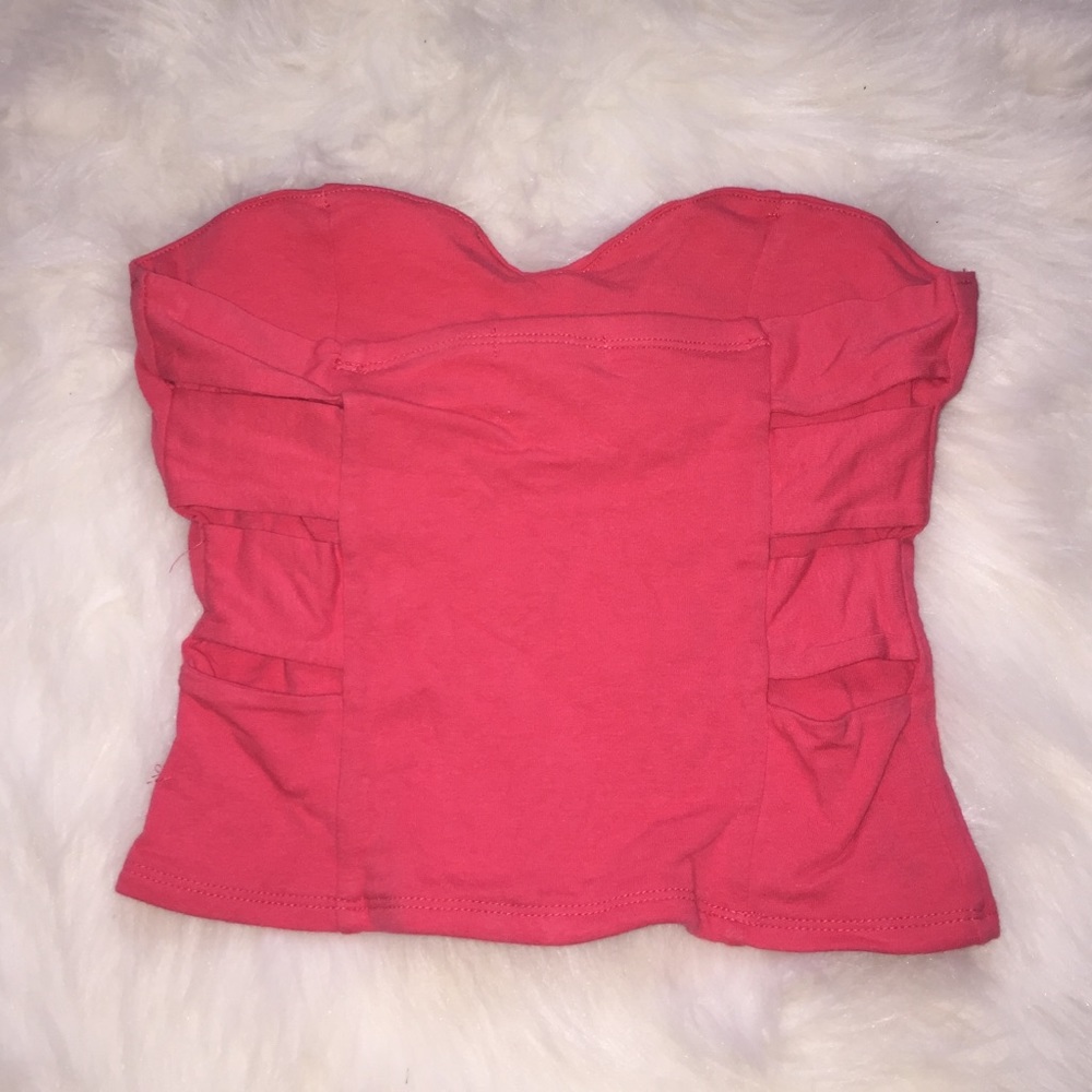 Hot Coral Strapless Top with Cut Out Sides