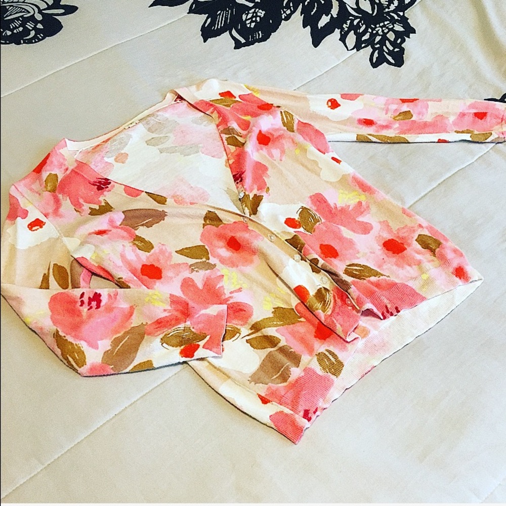 J. Crew Pink Floral Cardigan