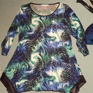 Peter Nygard tunic M green blue leopard