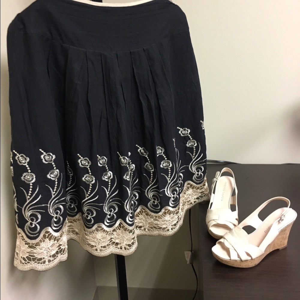 Black and Gold Flare Skirt with Lace
