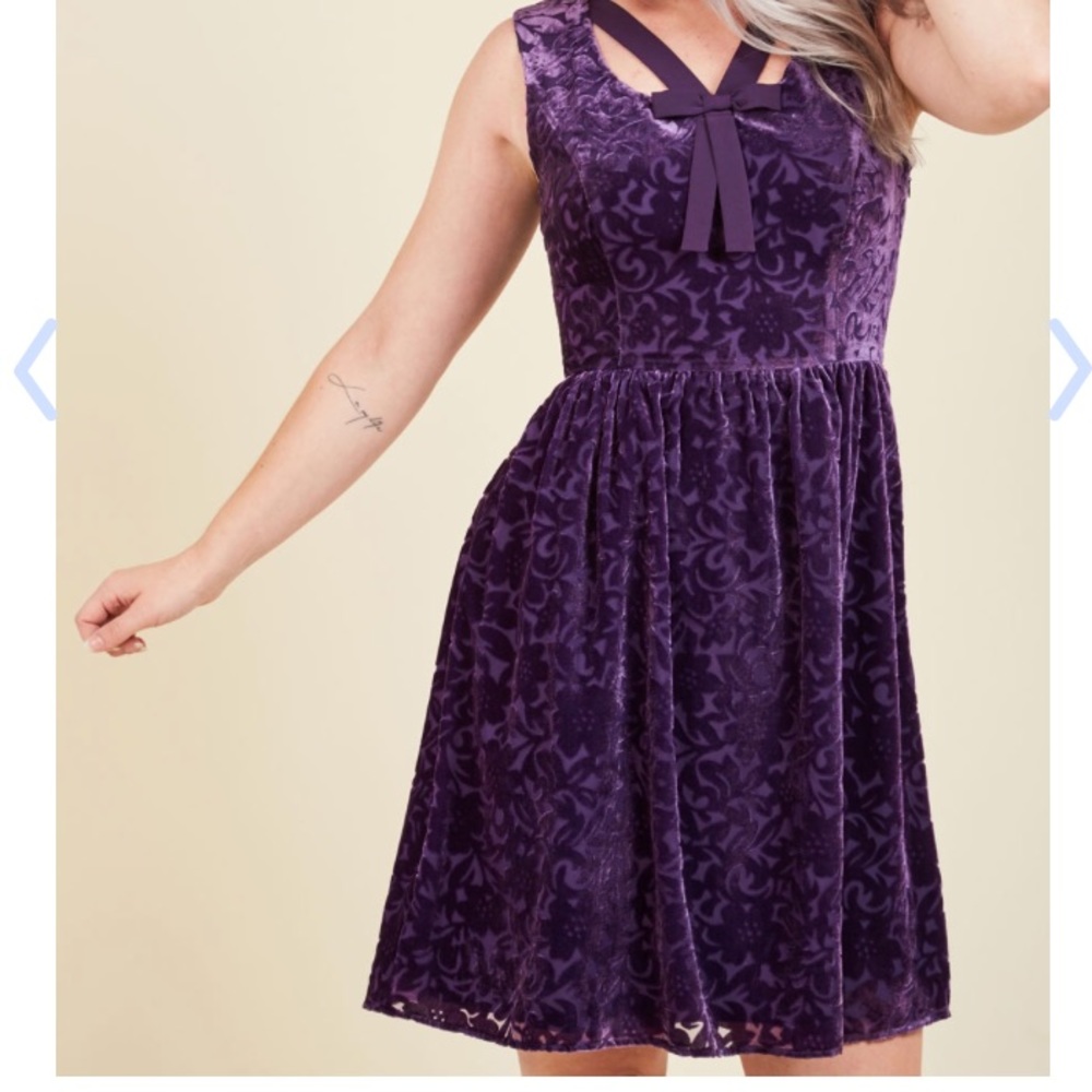 Modcloth Floral velvet purple dress plus size