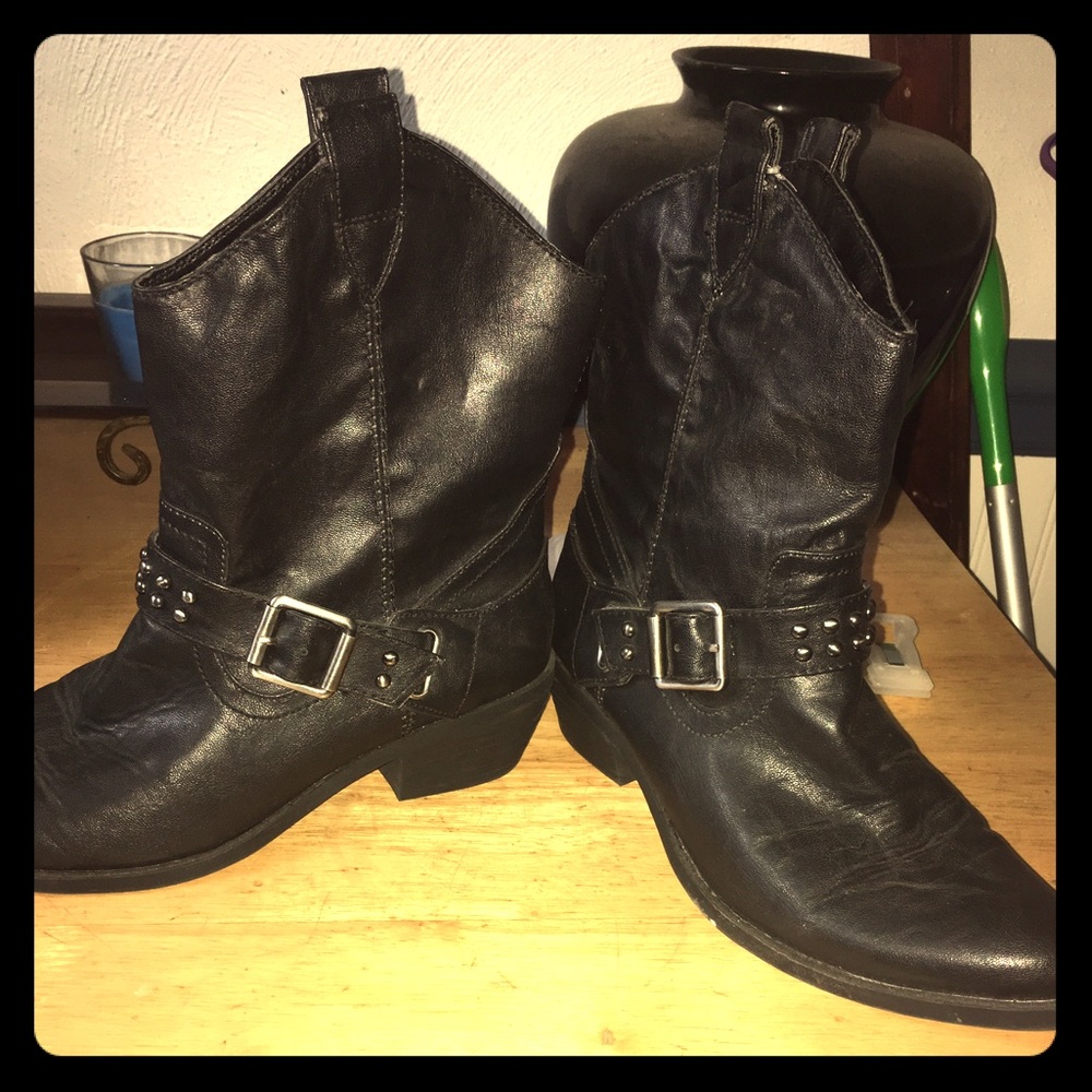 Faux black leather cowgirl boots