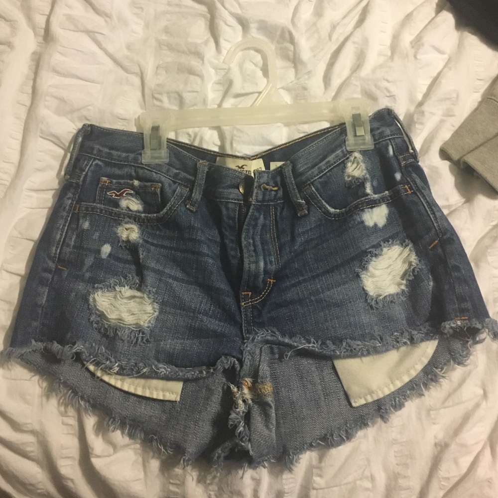blue jean hollister high rise shorts