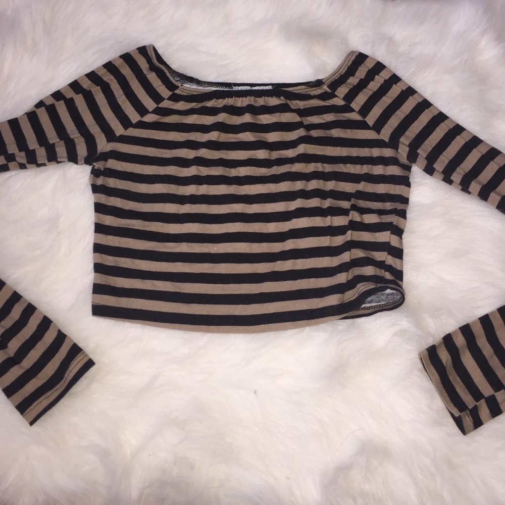 Nude & Black Long Sleeve Crop Top