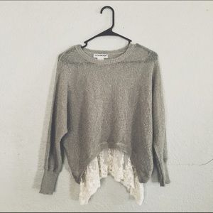 Cotton Emporium Grey Sweater with Lace Trim
