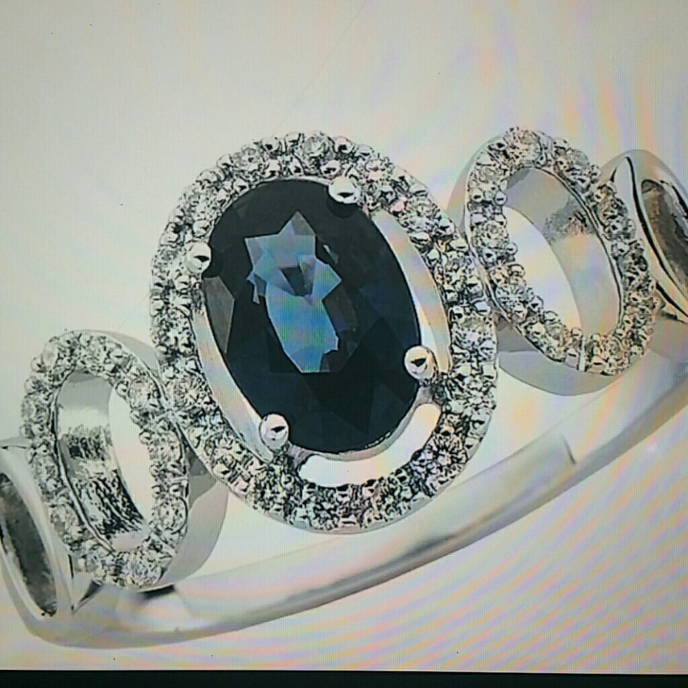 14k white 1/6 ctw diamond and sapphire ring