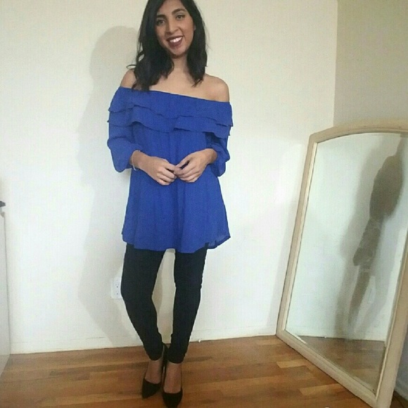 💕LAST ONE💕ROYAL BLUE OFF SHOULDER TUNIC TOP - Picture 2 of 5